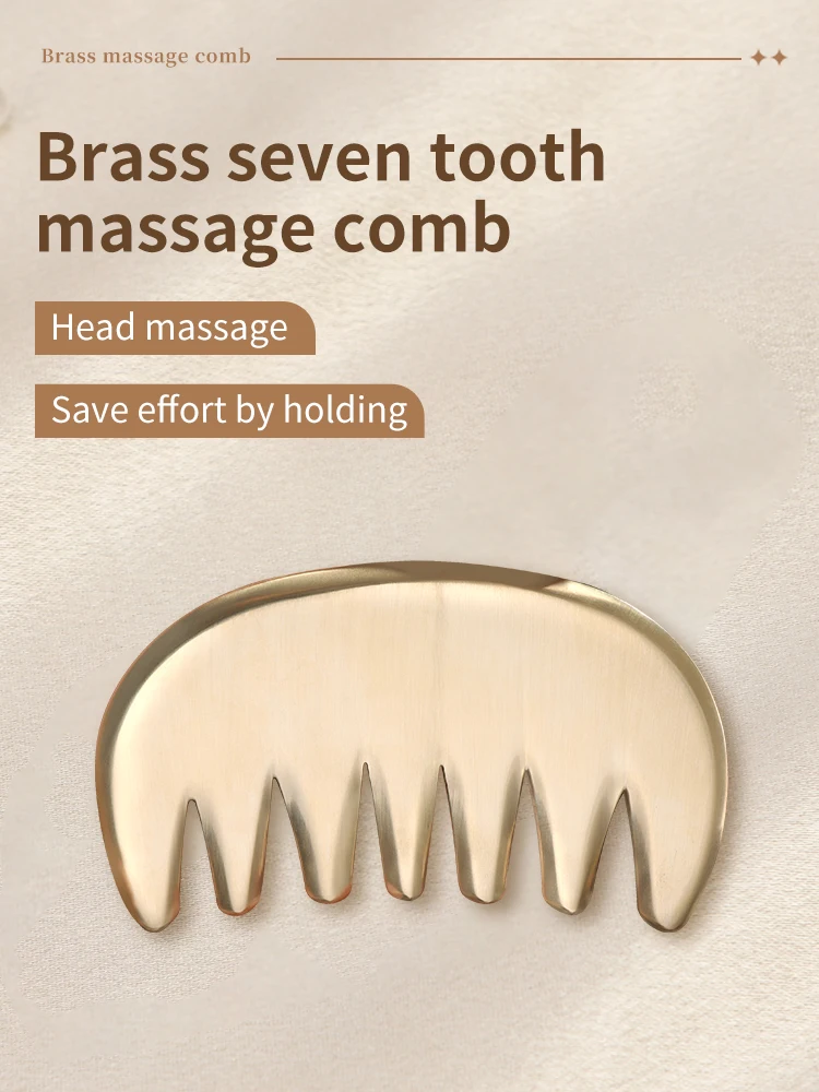 Free custom logo Pure brass massage Guasha five teeth hair hair special scalp neck mammary Guasha acupoint massage meridian comb honey wax five teeth wide comb scraping massage board head eyes physical therapy anti static acupoint stimulation health care