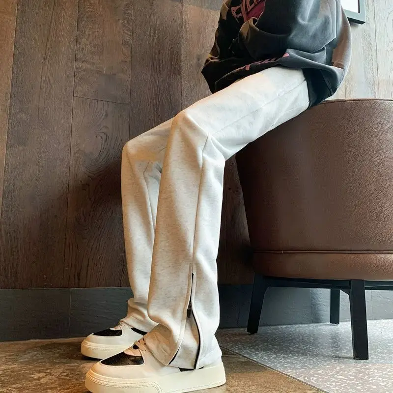 American Style Trendy Trousers New Men's Patchwork Elastic Drawstring Young Style Pant Leg Zipper Loose Casual Straight Pants