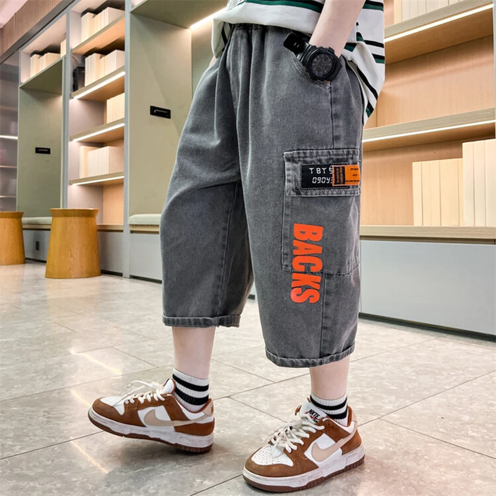 Big Smile Jean Shorts Boys Summer Denim Short Trousers Children Casual Loose Pant Denim Teen Kids Summer Beach Short 3-14Y