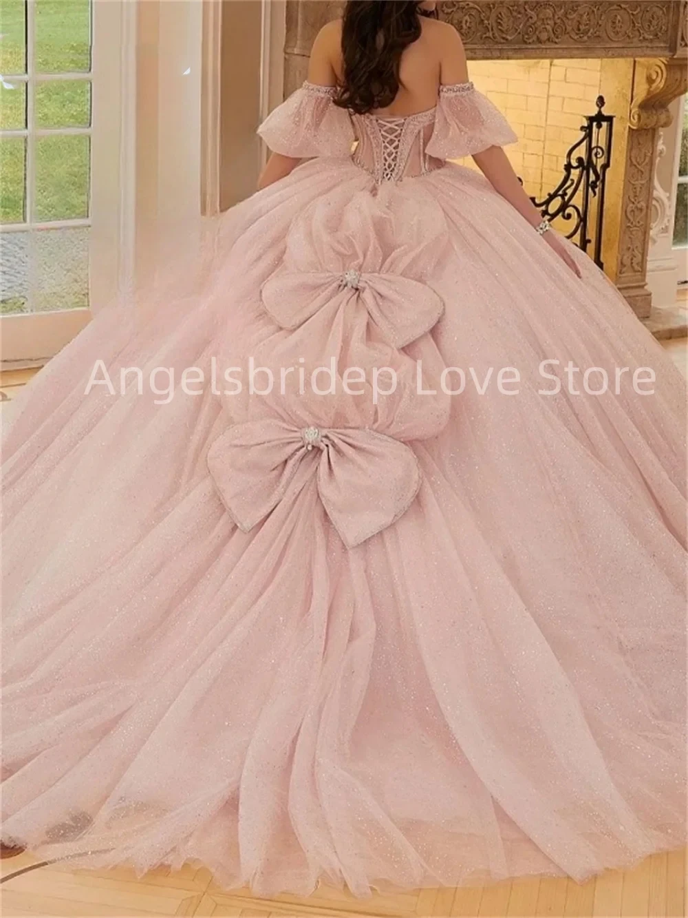 Angelsbridep Light Pink Off Shoulder Ball Gown 15 Year Old Quinceanera Dresses Shiny Princess Vestidos De Xv A&ntilde;os