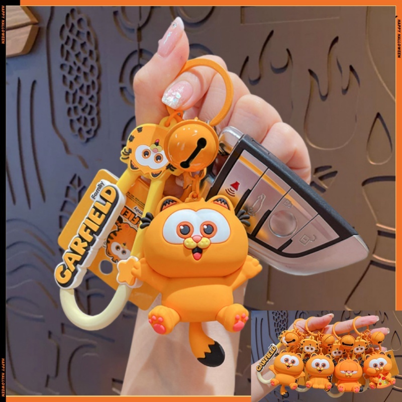 Kawaii Anime Figure Yellow Kitten Doll Keychain Cartoon Animal Toy Pvc Keychain Car Key Backpack Decor Pendant Key Ring