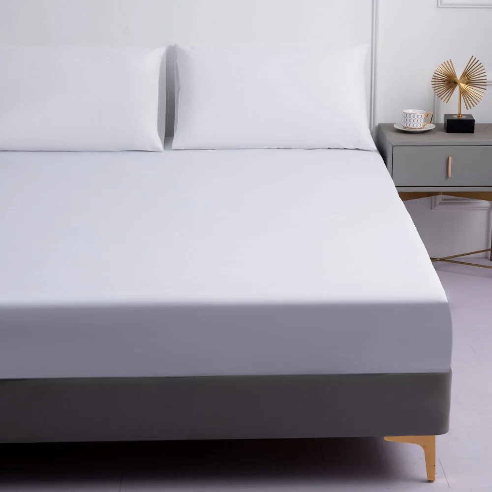 White Solid color Waterproof Polyester Bed Fitted Sheet Mattress Cover Sabana,(no pillowcas)90/120/150/160/180/200/220,7 size 2