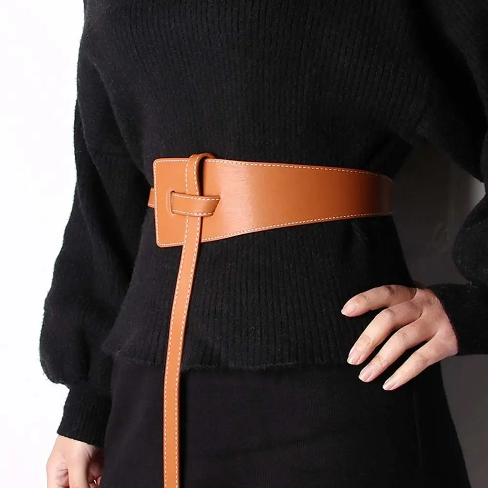 

Skirt Coat Decorations PU Leather Solid Color Knotted Waist Strap PU Leather Cummerbund Women Waistbands Wide Corset Belt