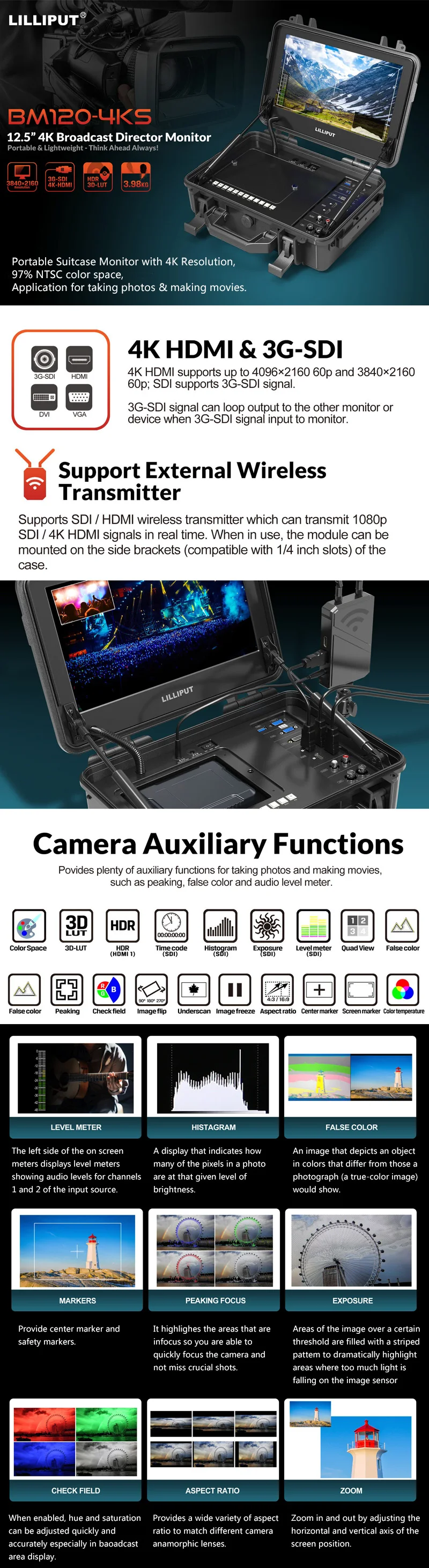 BM120-4KS 12.5'' with carry on 4K broadcast director monitor + suitcase and V B