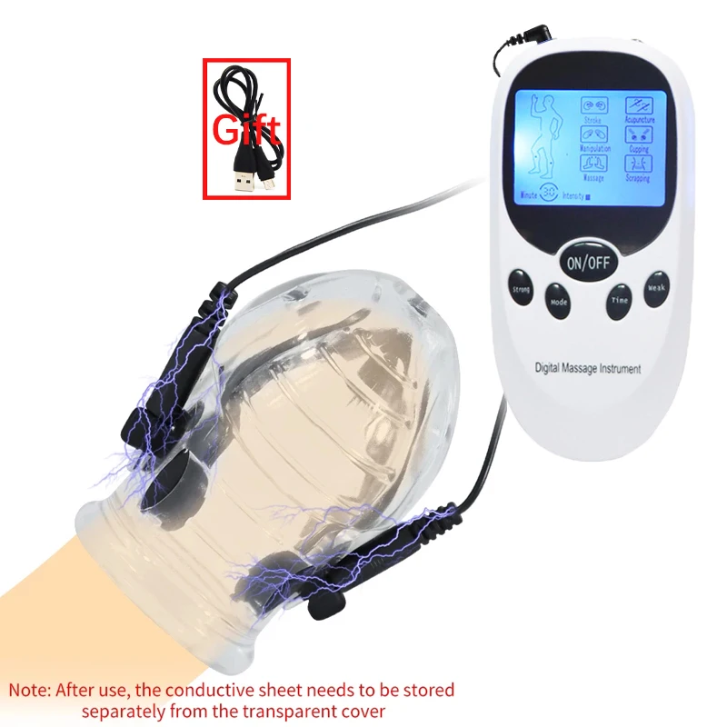 SM Eletric Shock Glans Sleeve Cock Cage Electro stimulation Penis Extender Exercises Sex Tools For Male Stimulation Massage Cup