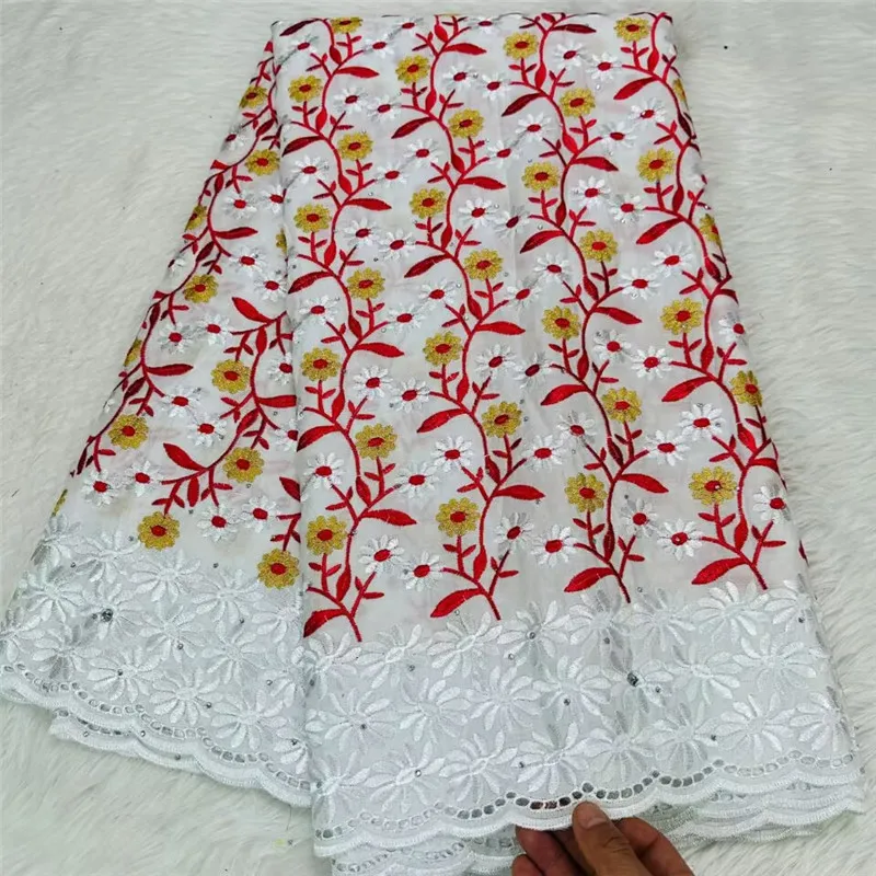 

5 yard Swiss lace fabric latest heavy beaded Embroidery African 100% cotton fabrics Swiss voile lace popular Dubai style 7L12202