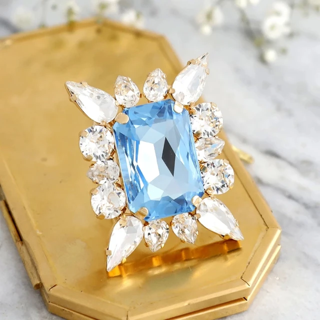 Vintage Blue Clear Crystal Water Drop Large Square Ring Wedding Jewelry for  Women Rhinestone Adjustable Open Finger Rings Gift - AliExpress