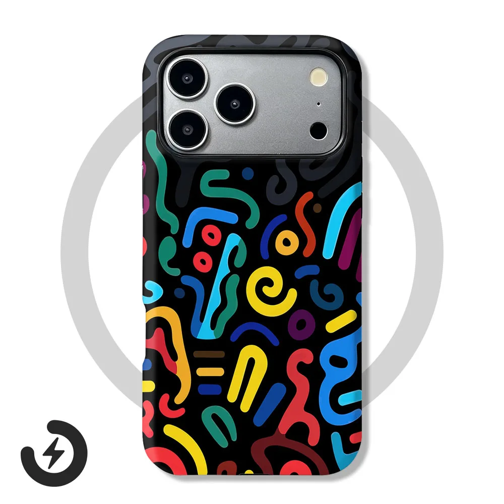 Colorful Swirl Graffiti Magnetic Phone Case with 2-in-1 Film Cover