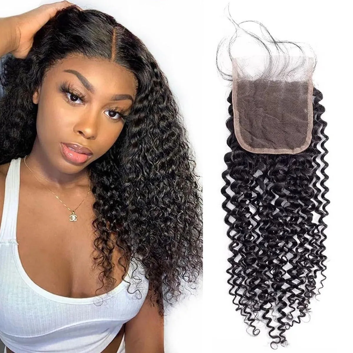 Brazilian Kinky Curly 4x4 Lace Closure Unprocessed Human Virgin Hair Pre Plucked Jerry Curly Frontal Closure Natural Black