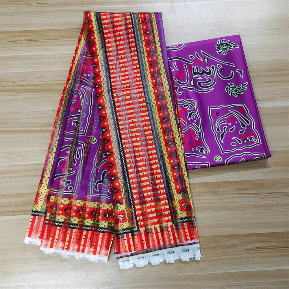 

2023 African Organza Silk Satin Silk Fabric New Ribbon Design For Party Dress 4+2 yards Per Lot