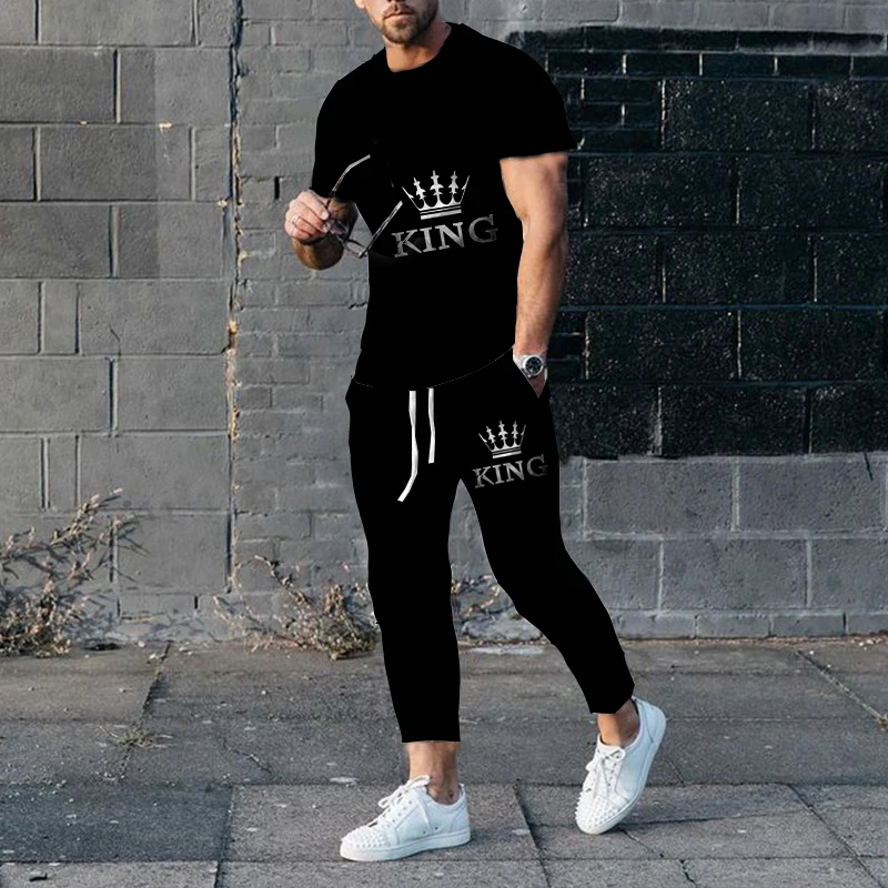 Men's Outdoor Casual Street Trend 3D Printing Set, Oversized T-shirt Shorts, Daily Comfortable Clothes, Beach Sportswear