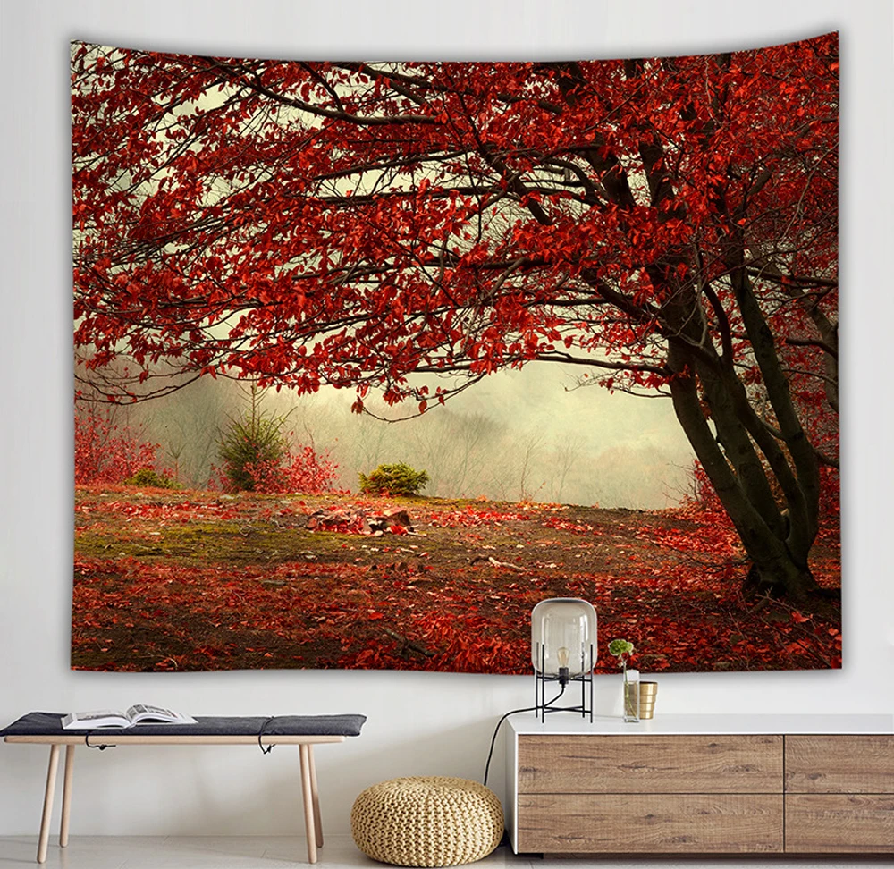 

Forest Tapestry Mysterious Rainy Foggy Tree Leaf Jungle Nature Scene Tapestries Bedroom Living Room Dorm Home Decor Wall Hanging