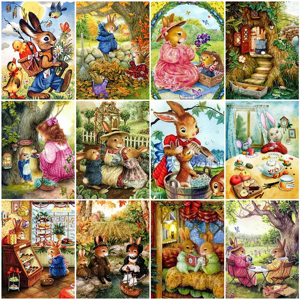 

Full Square 5D Diamond Mosaic Rabbit Easter Cross Stitch Diamond Painting Animal Rabbit Picture Rhinestones Cartoon Wall Decor