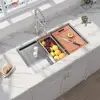 32" Stainless Steel Workstation Single Bowl Undermount Kitchen Sink Kit Cutting Board Colander Drying Rack Grid Drain Assembly 1