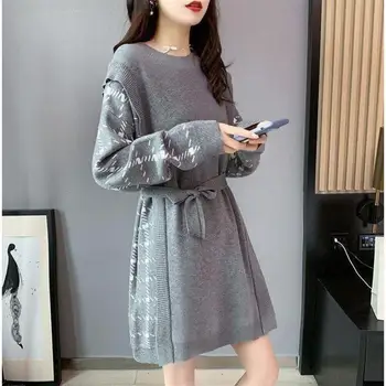 Women's New Loose and Lazy Style Sweet Knitted Dress for Women Wearing Medium to Long Length Woolen Dress in Plus Size