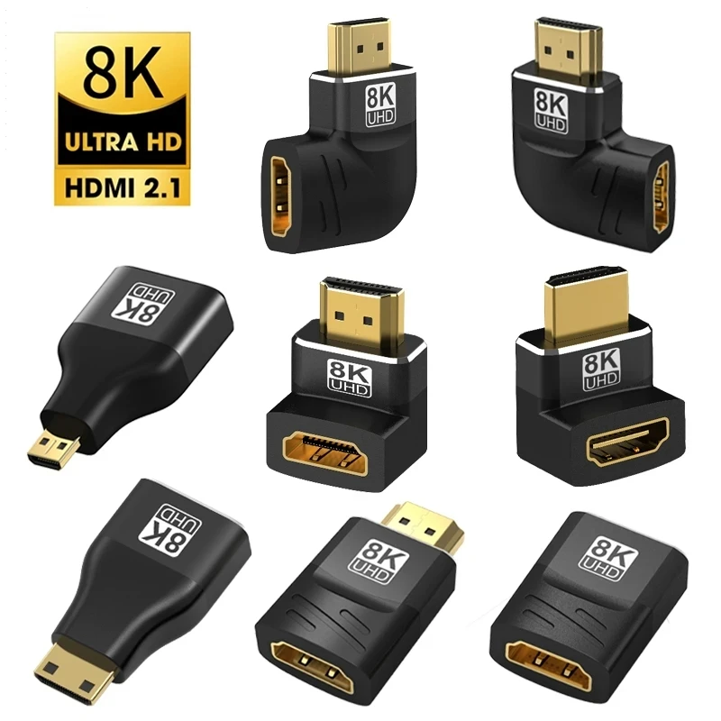 8K HDMI 2.1 Adapter Male to Female with 90/270 Degree Angles, 8K60Hz & 4K120Hz, 48Gbps High-Speed Connection