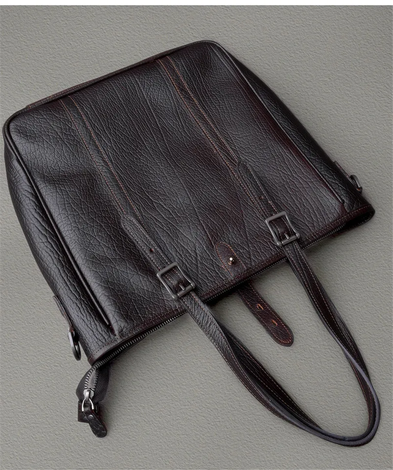 Casual luxury genuine leather men's tote bag outdoor travel handbag weekend shopping real cowhide large capacity shoulder bag