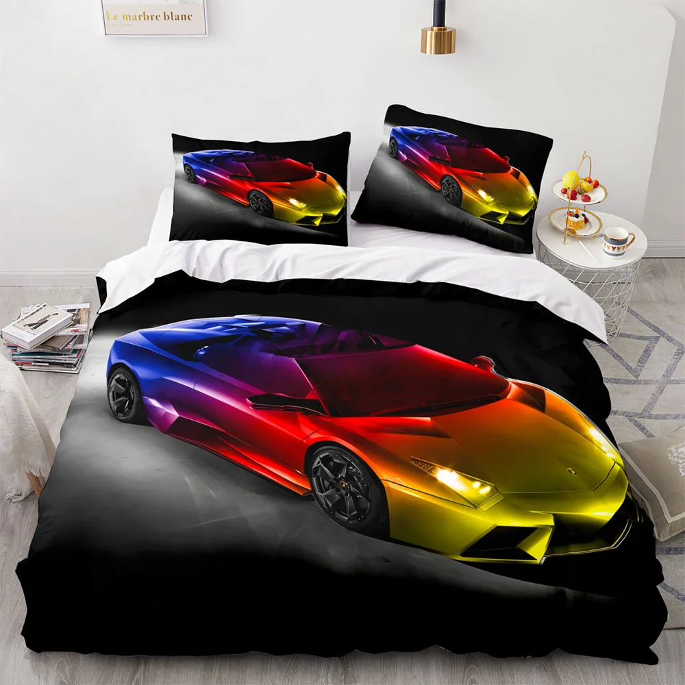 Sports Car King Queen Duvet Cover Cool Colorful Supercar Pattern