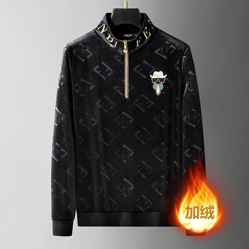 

Luxury brand Fashion Brand Men's Sweatwear 2023 Autumn Winter New Embroidery Hot Diamond Slim Stand Collar Long Sleeve Top Men