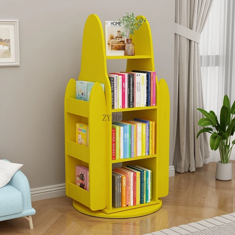 Simple small rocket rotating bookshelf children's picture book rack living room shelf