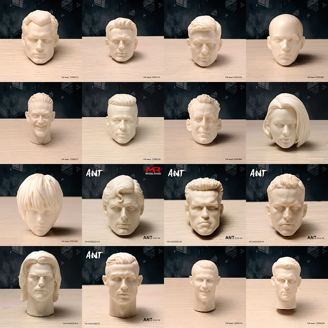 Unpainted 1/6 Brad Pitt Tom Cruise Arnold Paul Walker Ronaldo Bruce Willis Head Sculpt Carving Fit Male Soldier Action Figure