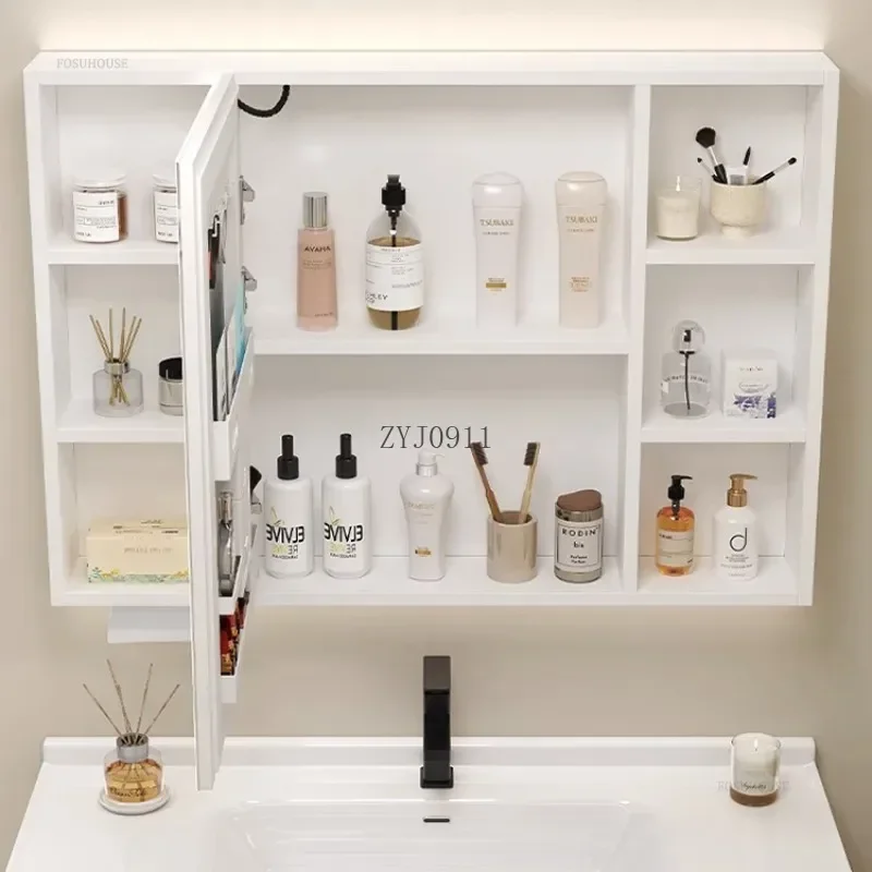 Modern Smart Bathroom Mirror Cabinet Space Aluminum Storage Rack High-definition Mirror Bathroom Wall-mounted Cabinets b