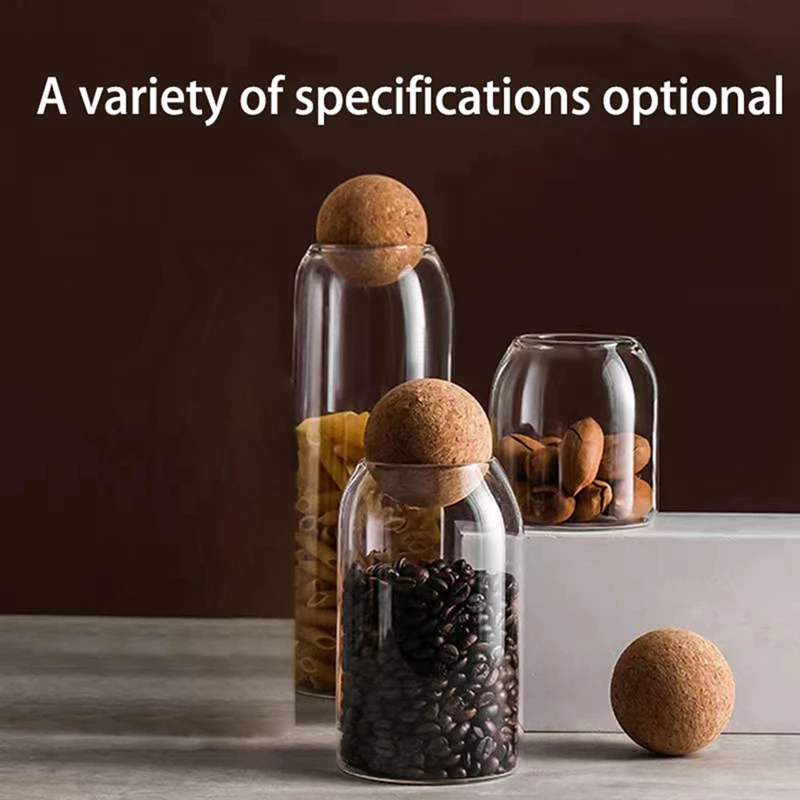Clear Glass Bottles Glass Food Storage Containers Airtight Round Cork Candy Nut Spice Coffee Bean Portable Food Container