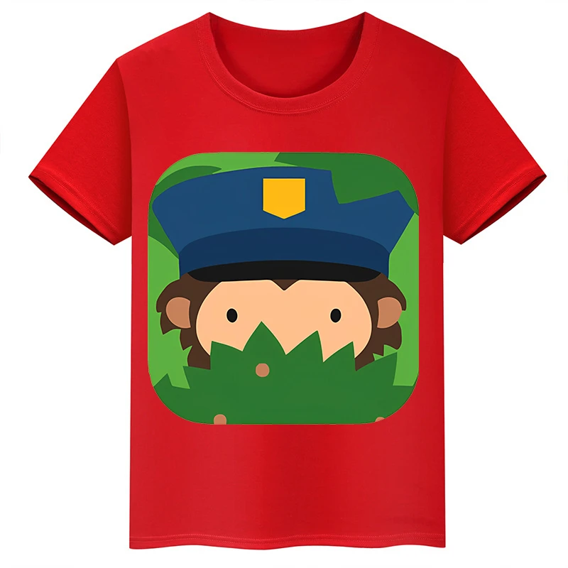 thumbnail image 1 of Camiseta de algodón roja de manga corta de verano para niños y niñas con estampado de cabeza grande de Sasquatch furtivo, 1 of 5