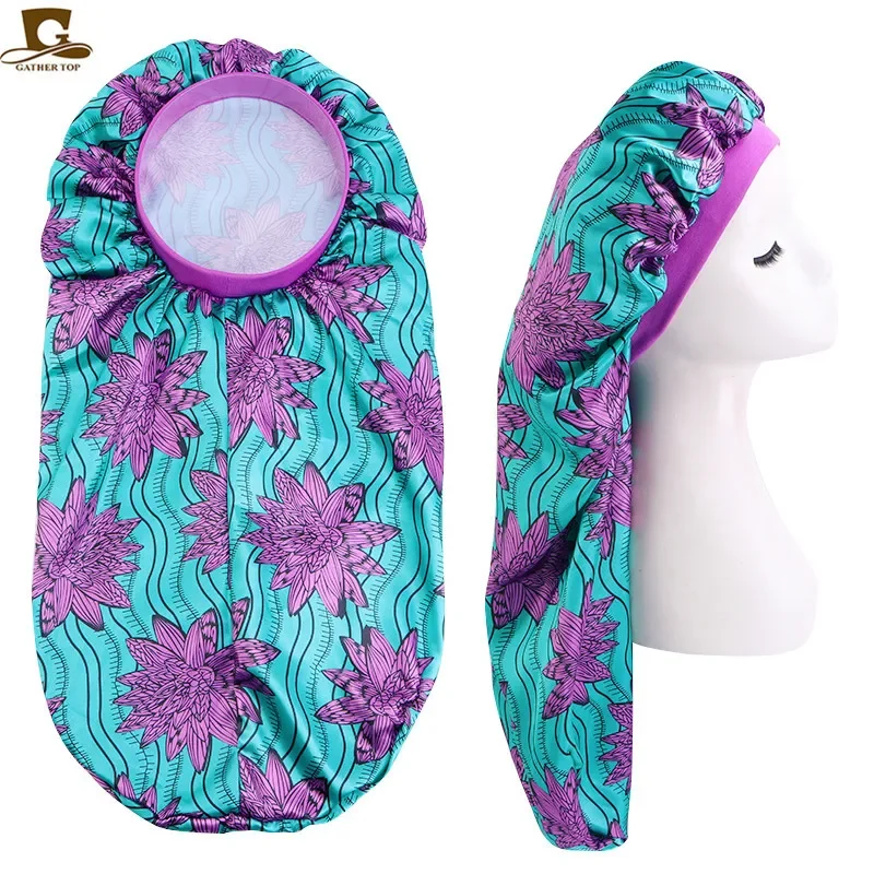 Extra Large African Women Satin Long Hair Bonnets Female Sleeping Cap For Long Curly Hair Night Cap Headwrap Headwear Chemo Hats 4
