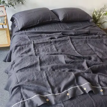 Set biancheria da letto Set copripiumino in lino 100% Set tinta unita Grigio scuro Copripiumino Copripiumino Federe lenzuolo con angoli