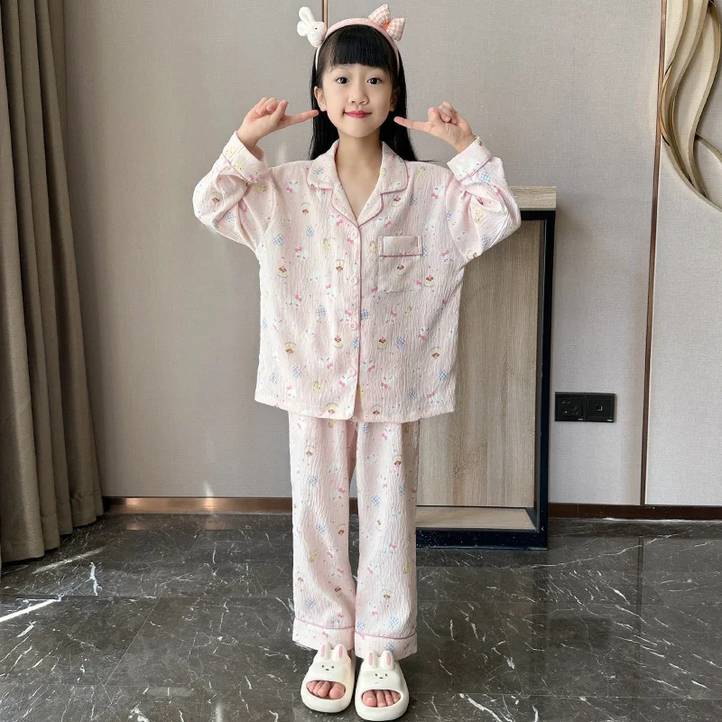 클라우드 코튼 아동 잠옷 긴팔 봄 가을 홈웨어 공주 스타일 여아 파자마 편안한 폴리에스터