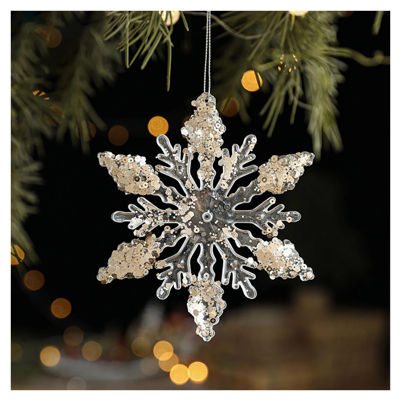thumbnail image 1 of Christmas Clear Snowflake Pendant Snowflake Garland Feather Shape Xmas Decor for Christmas Theme Party Decor, 1 of 5