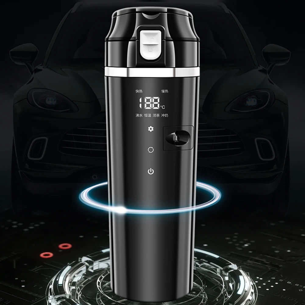 12V/24V 차량용 히팅컵 디지털 LCD 디스플레이 휴대용 차량용 히팅컵 스마트 온도 조절 컵 스테인리스 스틸 500ML