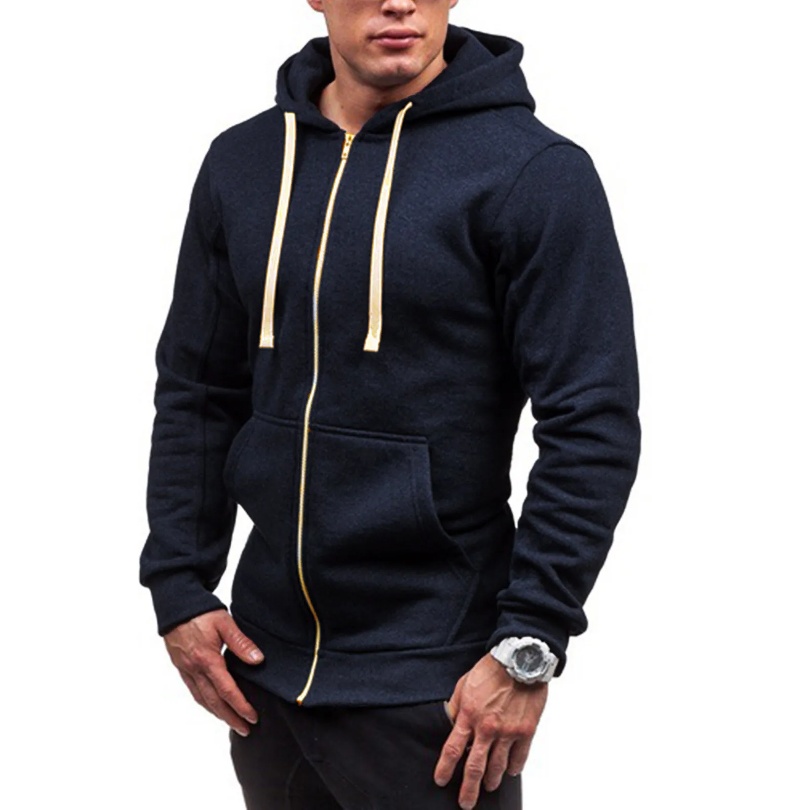 

Men'S Solid Color hoodies Fashion sweetshirts Hooded Casual Pullovers Zipper hoody Top Drawstring Jumper korean sudaderas