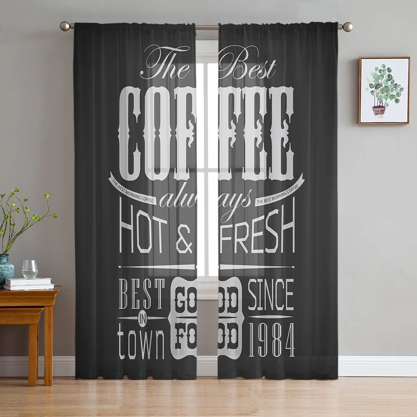 

Coffee Label Blackboard Retro Style Modern Tulle Curtains for Living Room Bedroom Home Kitchen Window Sheer Curtains