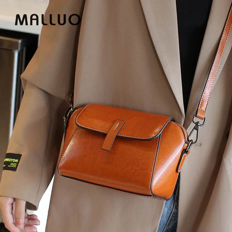 Oil Wax Cowhide Genuine Leather Crossbody Small Bag for Women Handbag