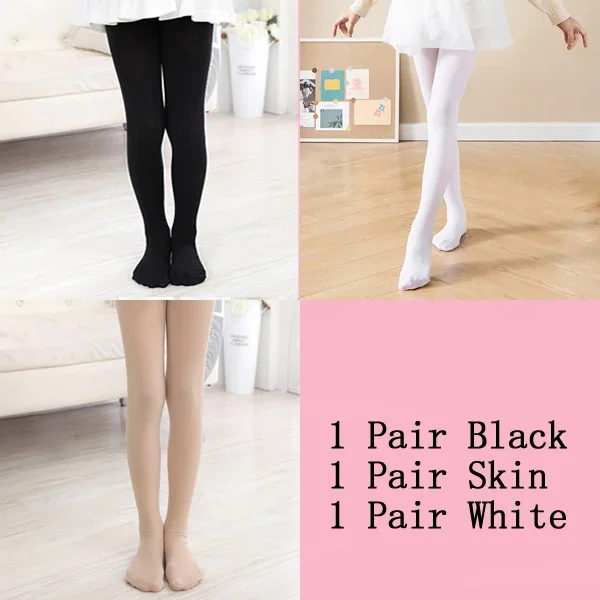 3 Pairs Kids Pantyhose Solid White Ballet Dance Tights For Children Velvet Stockings Sock Pants For Baby Girl Leggings