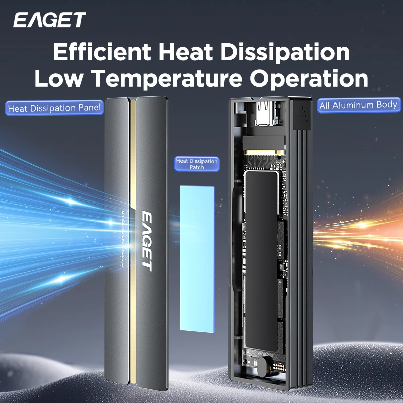Eaget M2 SSD 케이스 NVME SATA 듀얼 프로토콜 M.2-USB C타입 3.1 SSD 어댑터, NVME PCIE NGFF SATA SSD 디스크용 외장 SSD 케이스
