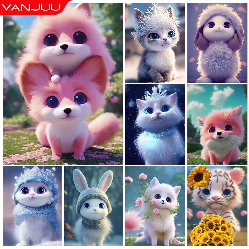 

Baby Animal Diamond Embroidery Tiger Cat Rabbit Full Diamond Mosaic DIY Cross Stitch Kits Rhinestone Pictures Wall Art