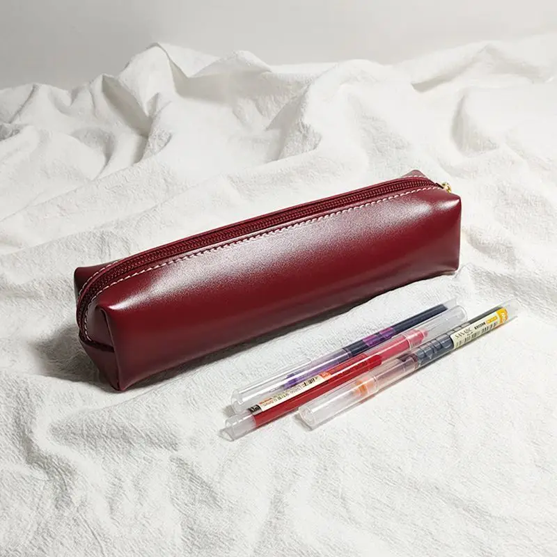 Neues PU-Federmäppchen, kleines tragbares Federmäppchen in einfacher Bonbonfarbe, große Kapazität, Schreibwarenbox für Jungen und Mädchen, Studenten – Detail 6
