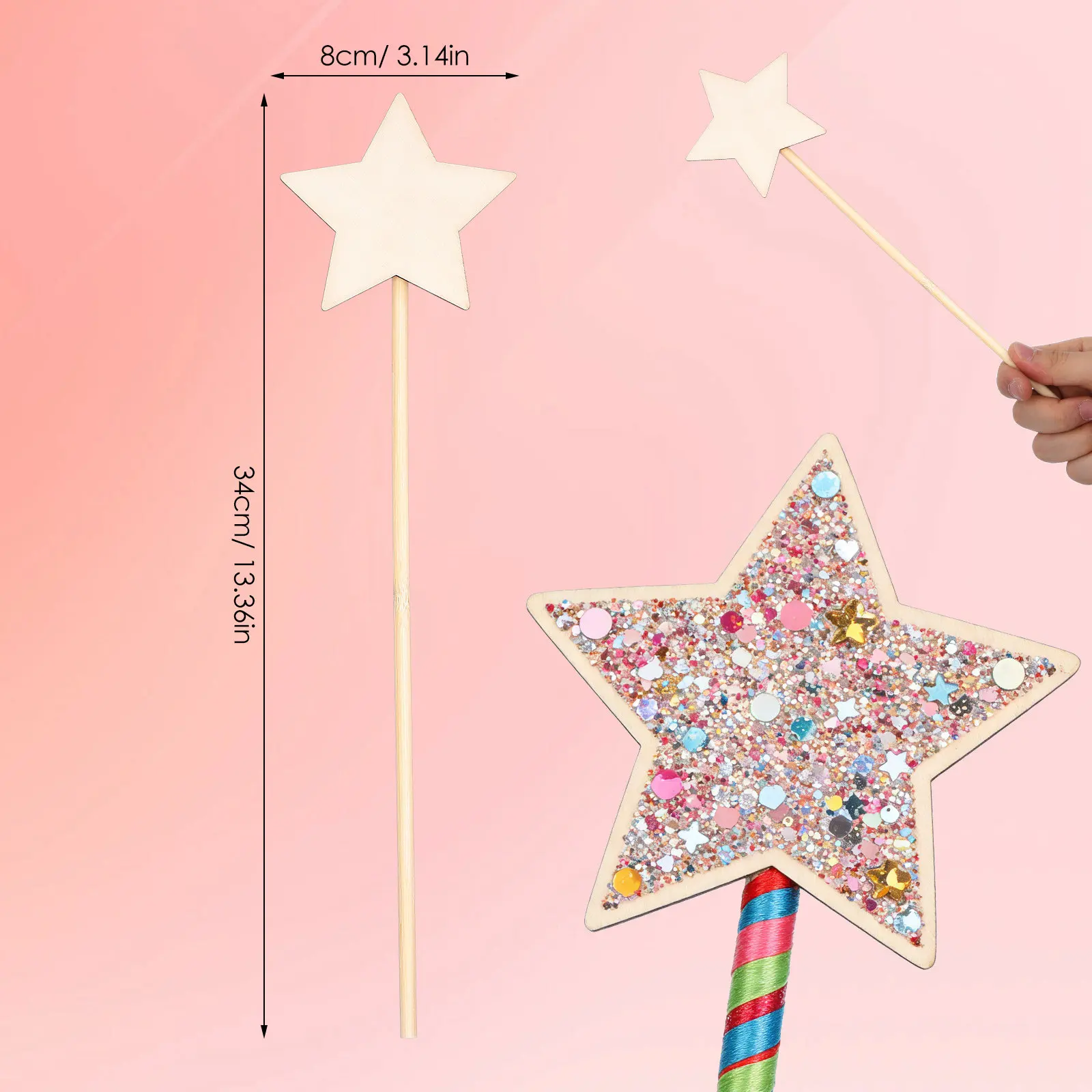 10Pcs DIY 요정 지팡이 스타 나무 도색되지 않은 생일 파티 장식 요정 지팡이 어린이 장난감