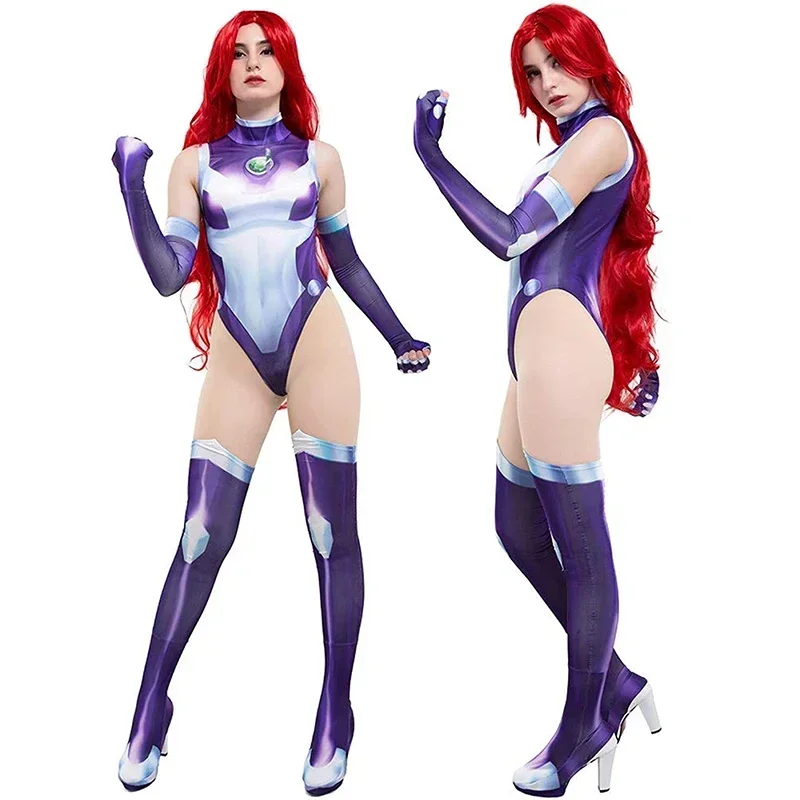 Teen Titans Starfire Koriand'R Costume Cosplay Superhero Tuta Zentai Body Halloween Carnival Party Costumes For Women