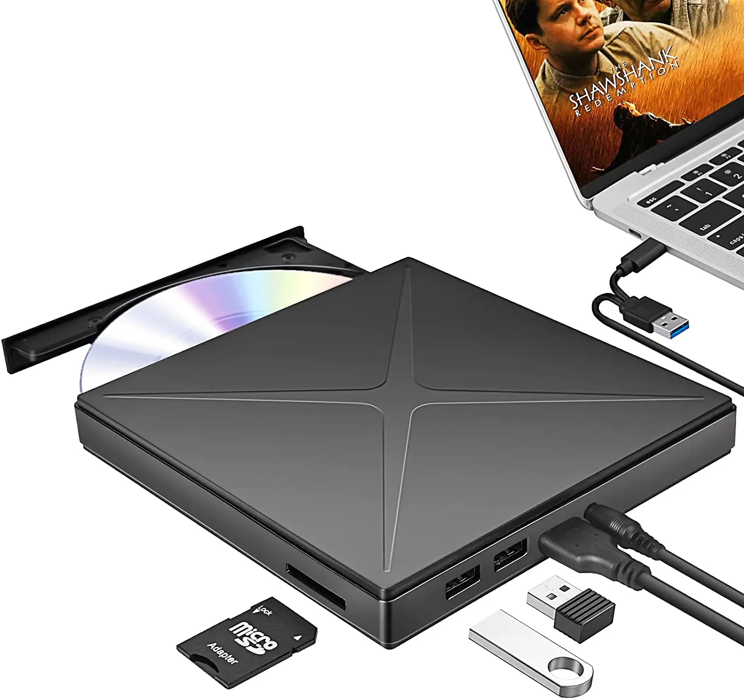 Óptica Externa com Porta Usb cd Portátil Dvd Mais rw Drive Dvd Player para Laptop cd Rom Burner tf e Slots de Cartão sd Usb 3.0 Unidade