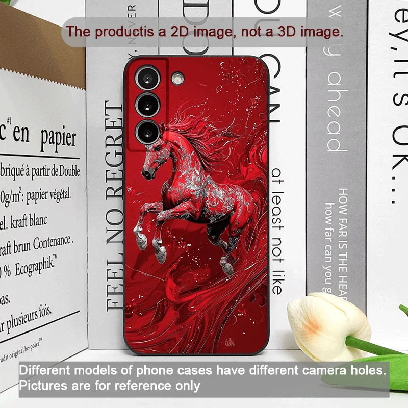 Elegant Red Horse Print Chinese-Style Phone Case - Soft Cover