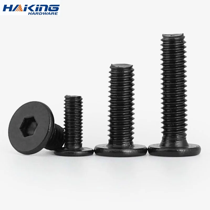 10pcs/lot M3 M4 M5 M6 M8 Black Carbon Steel CM Large Flat Hex Hexagon Socket Allen Screw Furniture Screw Connector Joint Bolt