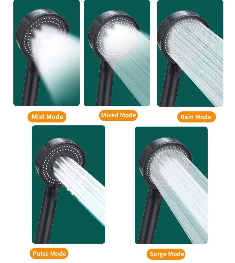 5 Modes Adjustable High Pressure Shower Head, Water Saving & Massage Function, Black Showerhead for Bathroom Accessories