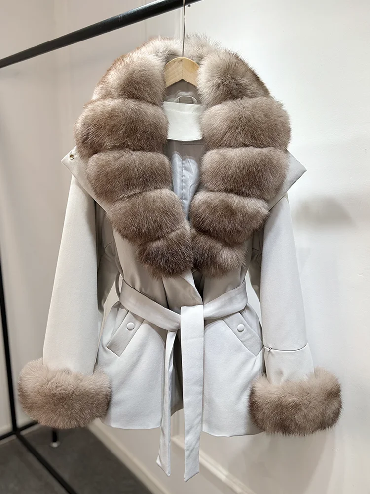 Janveny Luxury Women's Winter Down Jacket 2026 New Large Natural Real Fox Fur Cuff 90% White Duck Down Coat Female Feather Parka