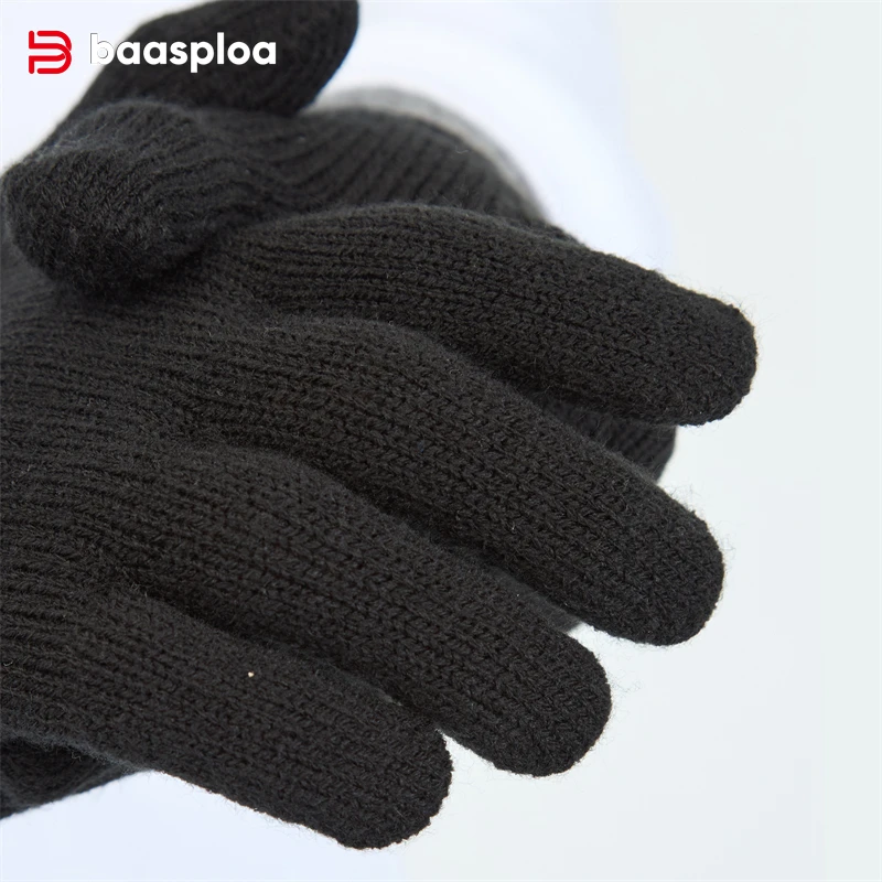 Men Knitted Gloves Autumn Solid Thicken Warm Full Fingered Gloves Female Casual Winter Stretch Plush