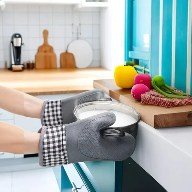 Anti Slip, Lengthened, Thickened, High-Temperature Resistant Kitchen Anti Scalding DeviceSilicone Insulated Glove, 2