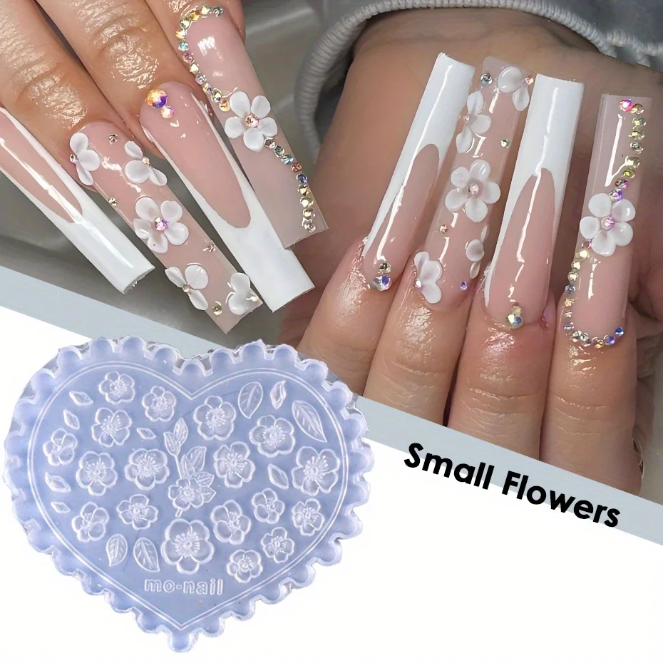 1pc Silicone Nail Carving Mold Rose Flower 3D Acrylic Nail Art Decorations Stamping Plates DIY Manicure Nail Accessories Tools 2